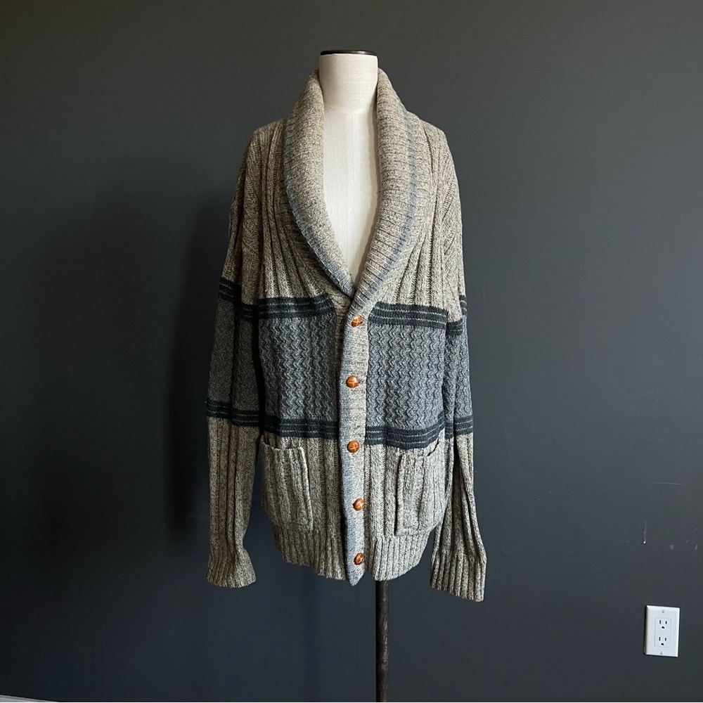 Outdoors Unlimited Chunky Shawl Collar Knit Cardigan Wool Blend Old Money Indie